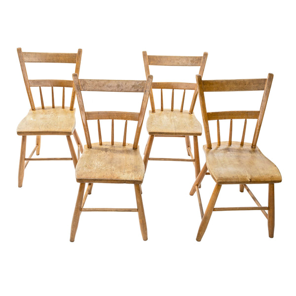 Pine Wax Finished Bar Back Chairs with Shaped Carved Seats