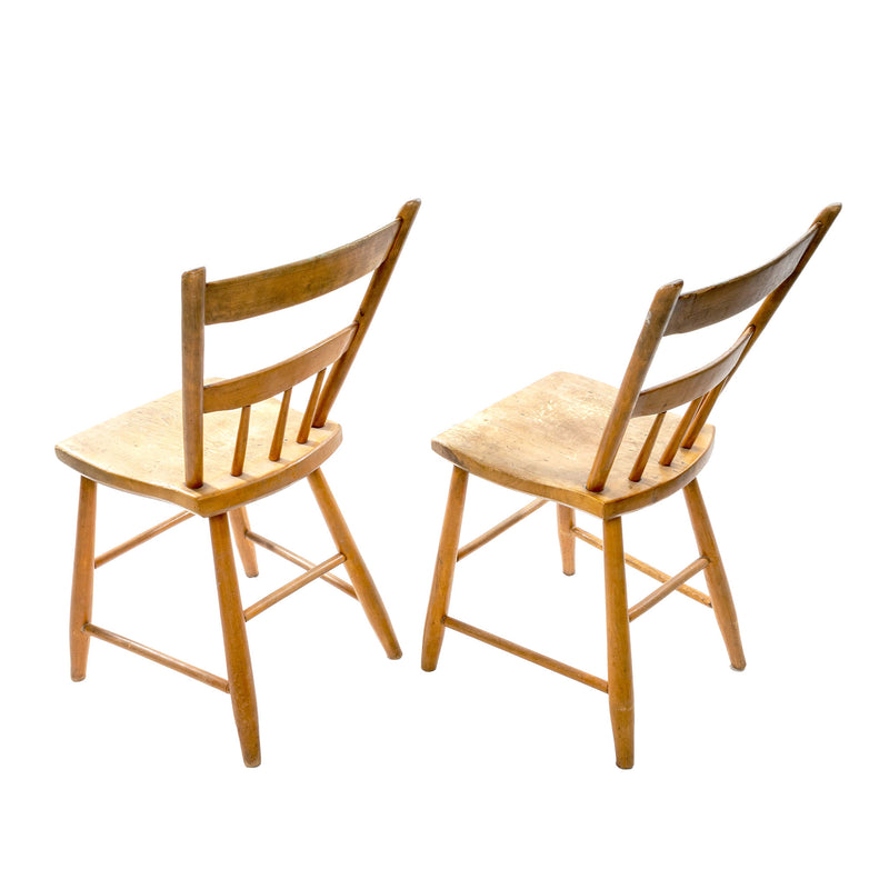 Pine Wax Finished Bar Back Chairs with Shaped Carved Seats