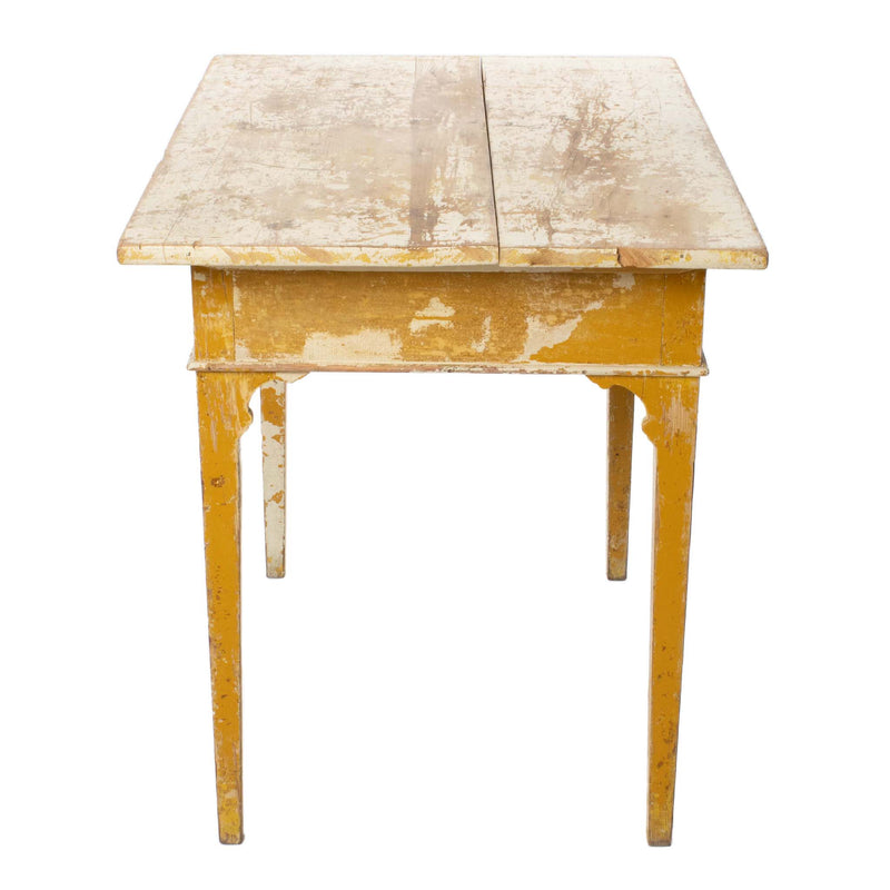 Primitive Farmhouse Table with Cream Crackled Paint on Yellow Legs
