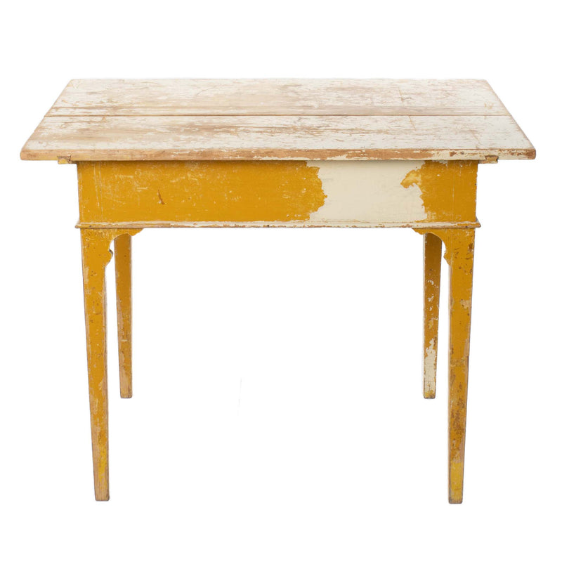 Primitive Farmhouse Table with Cream Crackled Paint on Yellow Legs