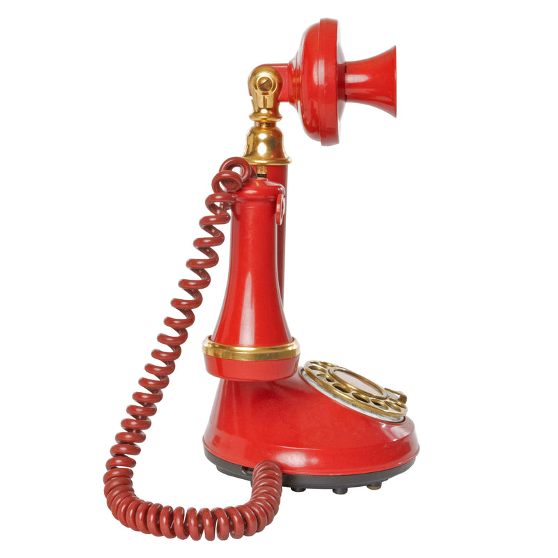 Red/ Gold Deco-Tel Candlestick Rotary Telephone