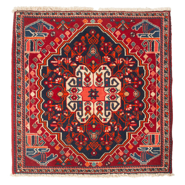 Red, Navy and Coral Hand Woven Persian Prayer Rug