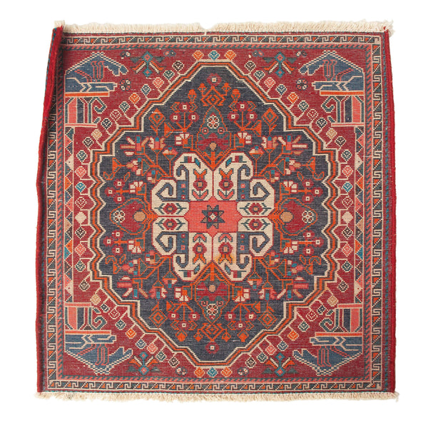 Red, Navy and Coral Hand Woven Persian Prayer Rug