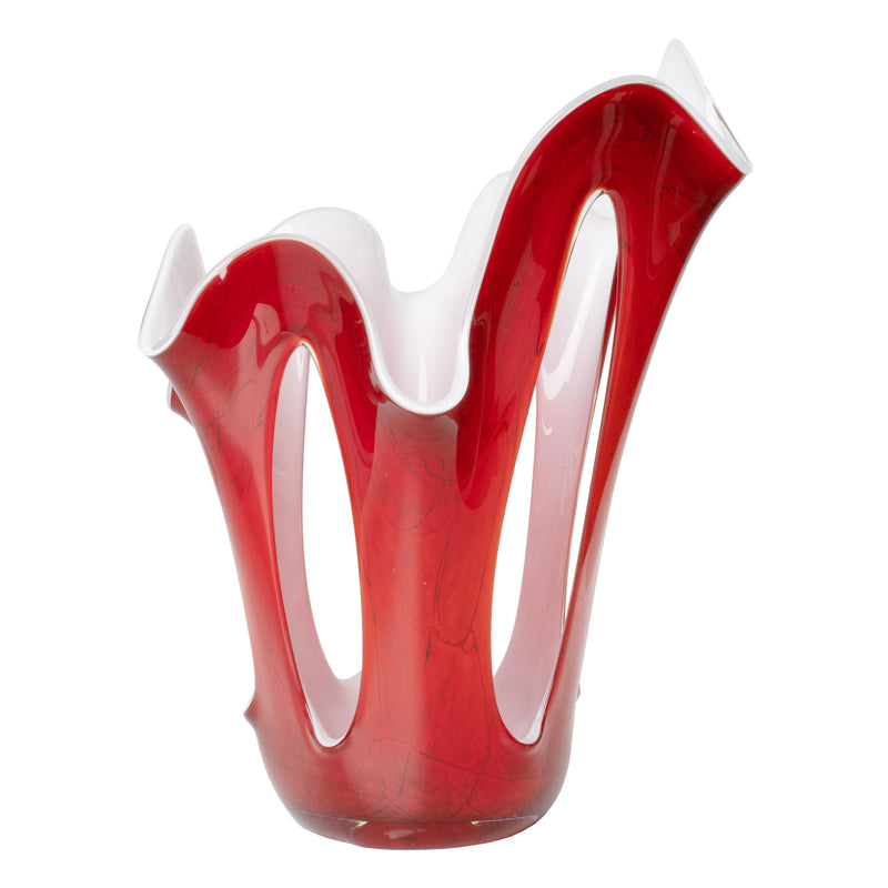 Red and White Art Glass Open Vase