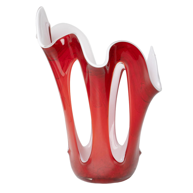 Red and White Art Glass Open Vase