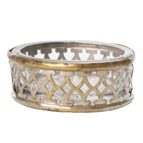 Silver Oval Open Salt Cellar with Crystal Insert