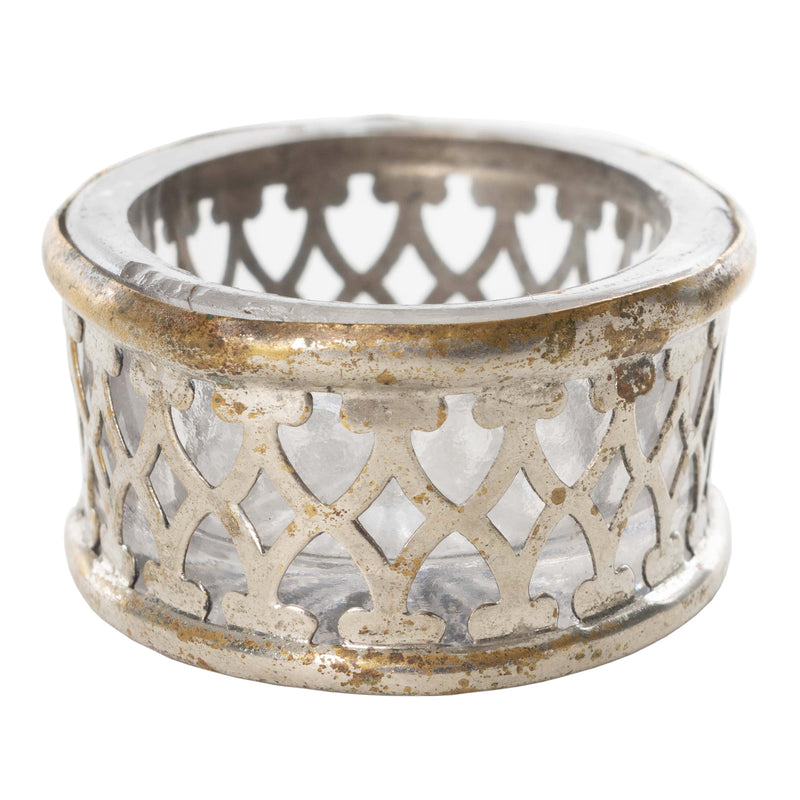 Silver Oval Open Salt Cellar with Crystal Insert