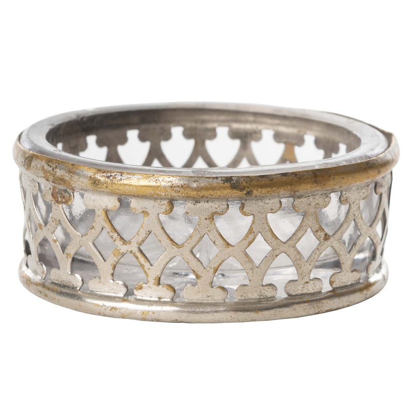 Silver Oval Open Salt Cellar with Crystal Insert