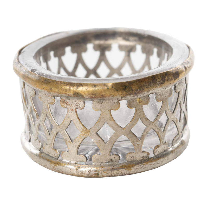 Silver Oval Open Salt Cellar with Crystal Insert