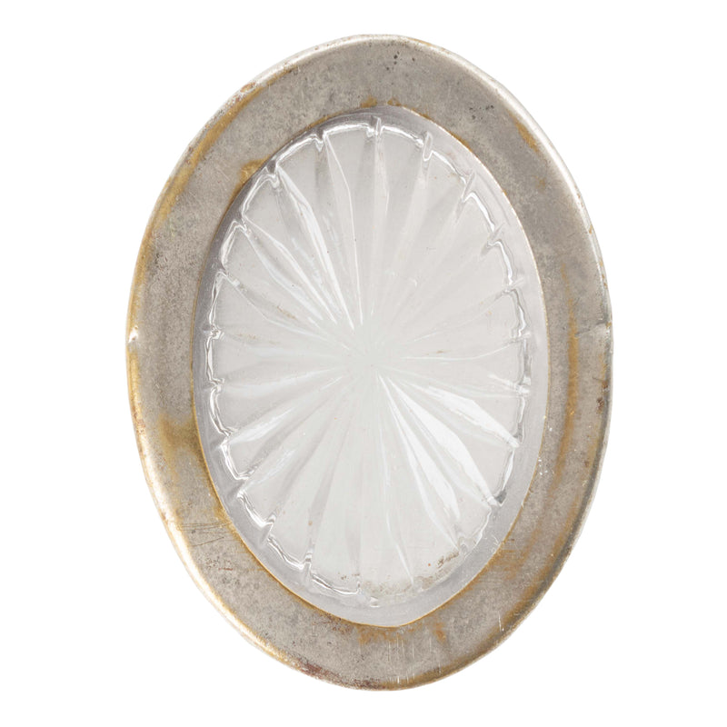 Silver Oval Open Salt Cellar with Crystal Insert