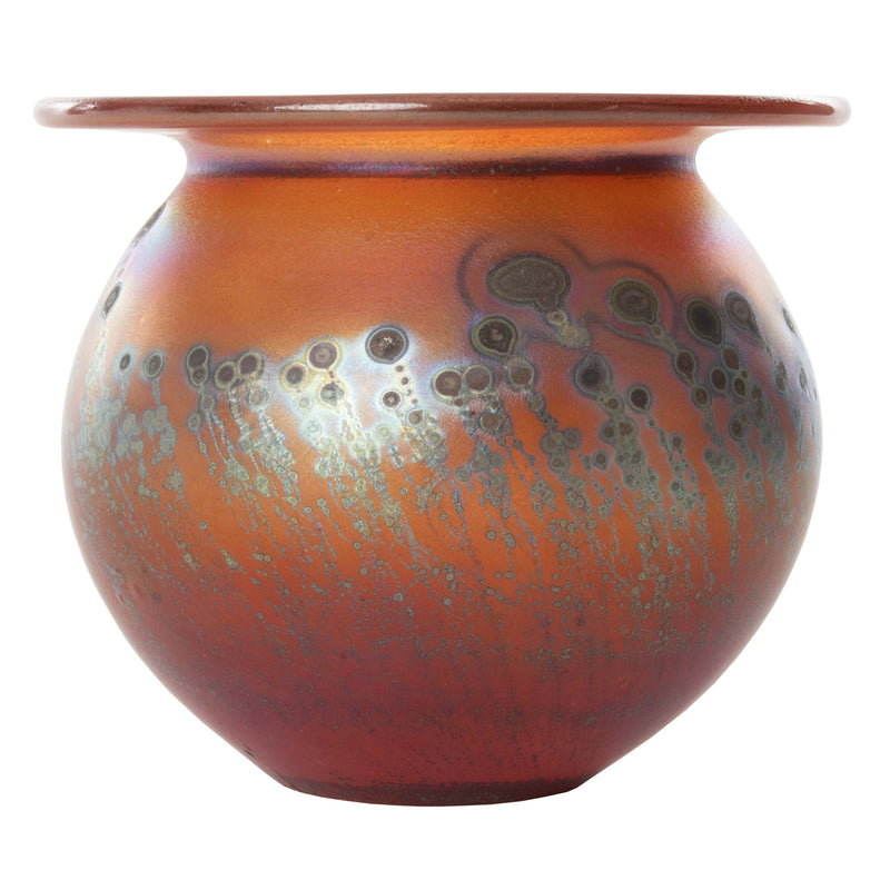 Small Art Glass Vase with Blue/ Orange Iridescent Finish