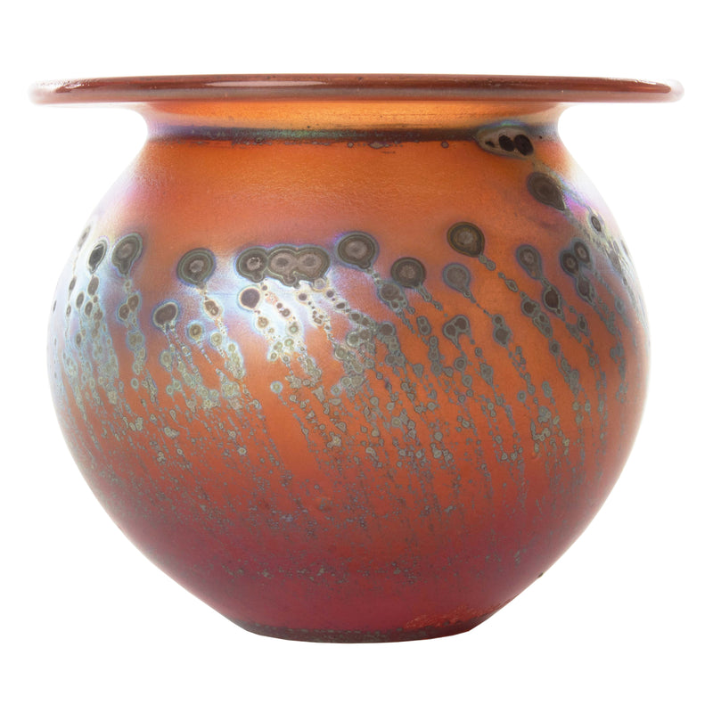 Small Art Glass Vase with Blue/ Orange Iridescent Finish