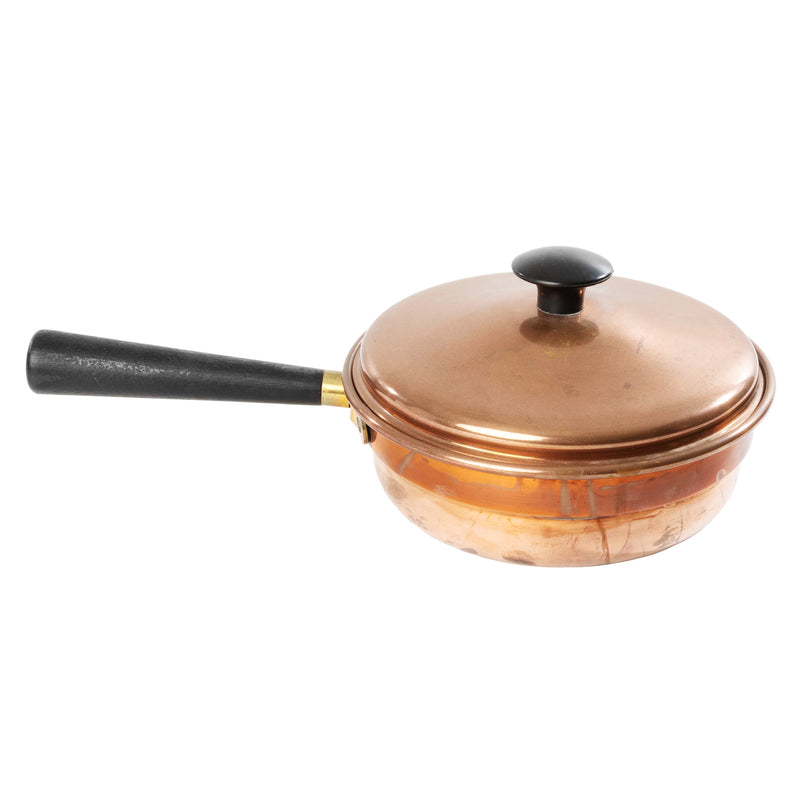 Small Copper Pan with Lid and Brass and Wood Handle