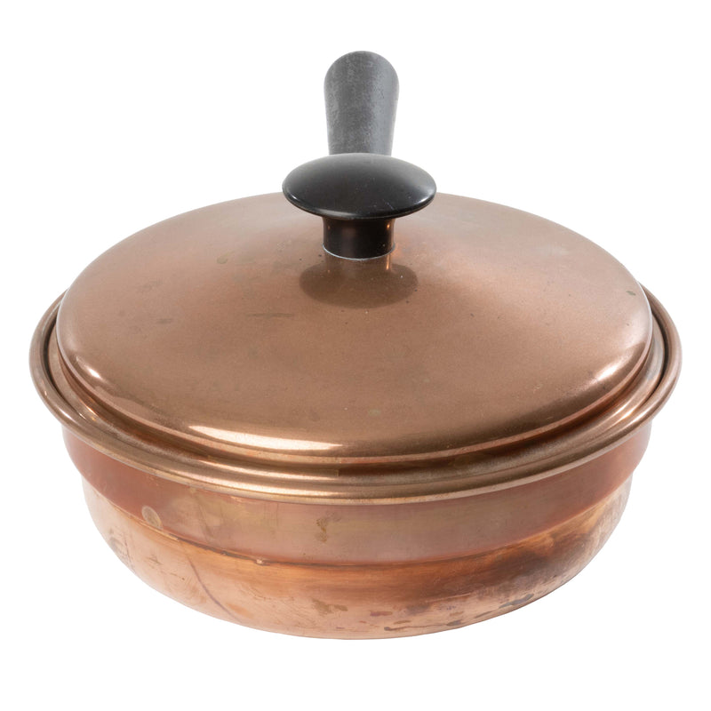 Small Copper Pan with Lid and Brass and Wood Handle