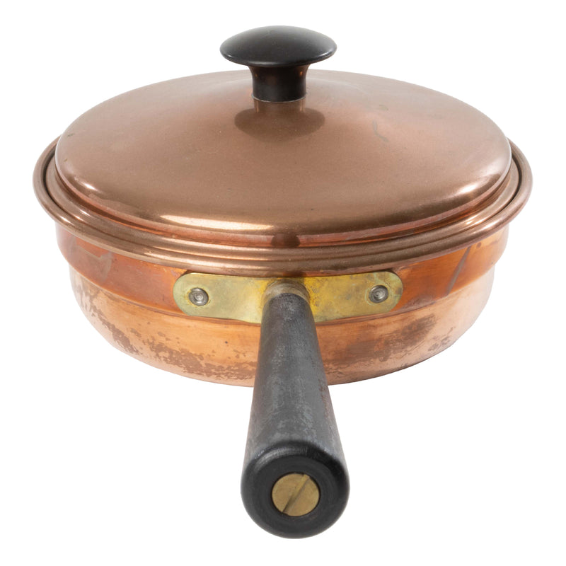 Small Copper Pan with Lid and Brass and Wood Handle