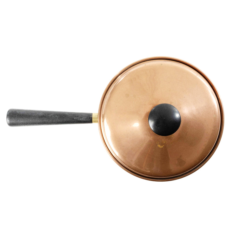 Small Copper Pan with Lid and Brass and Wood Handle