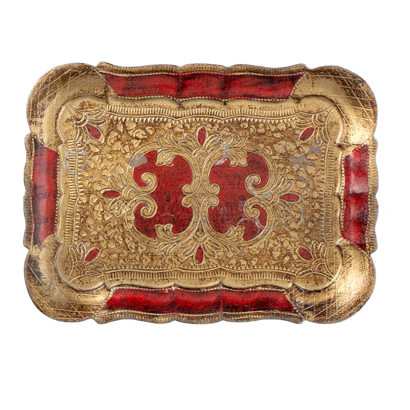 Small Red and Gold Resin Florentine Tray