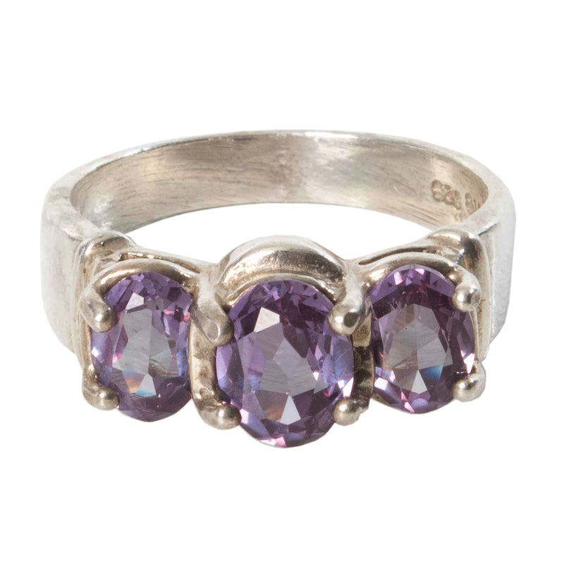 Sterling Silver Ring with 3 Purple Gems