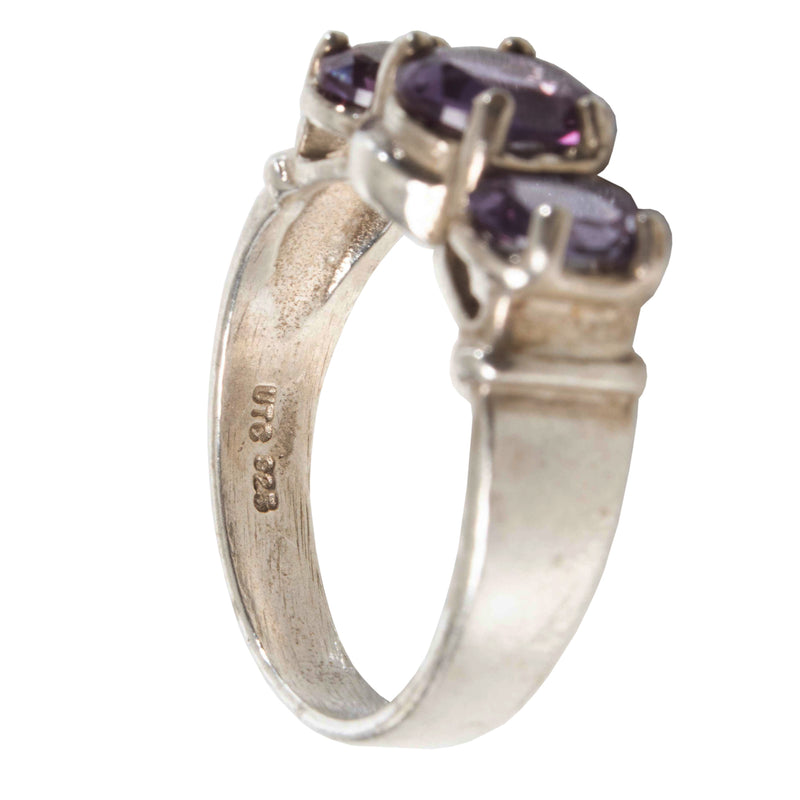 Sterling Silver Ring with 3 Purple Gems