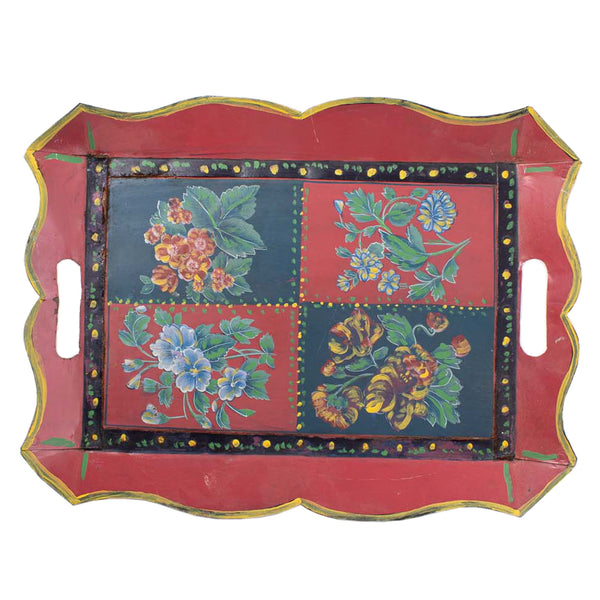 Tin Handled Tray with Hand Painted Design