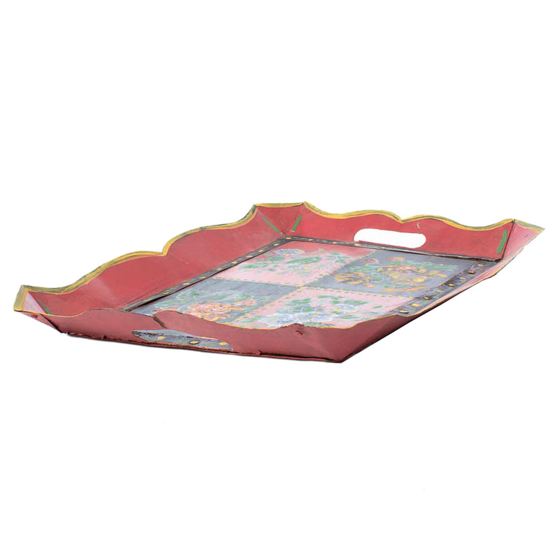 Tin Handled Tray with Hand Painted Design