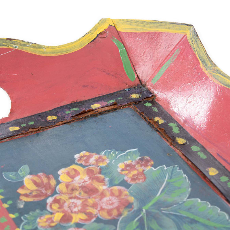 Tin Handled Tray with Hand Painted Design