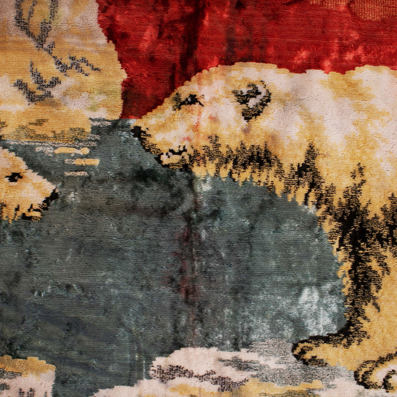 Velour Wall Tapestry of Polar Bears with Red Fringe