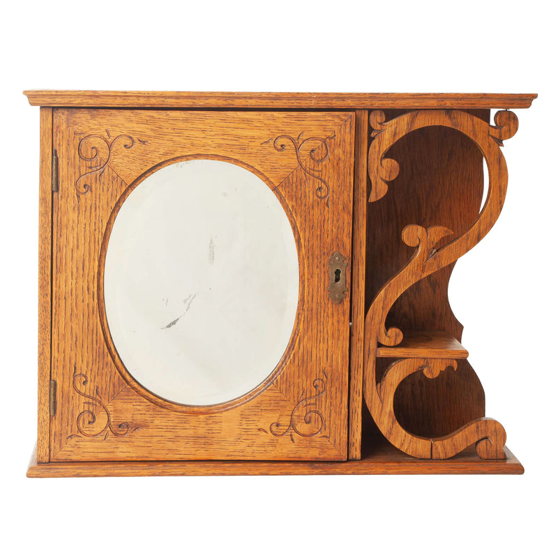 Oak Wall Cabinet with Mirrored Door