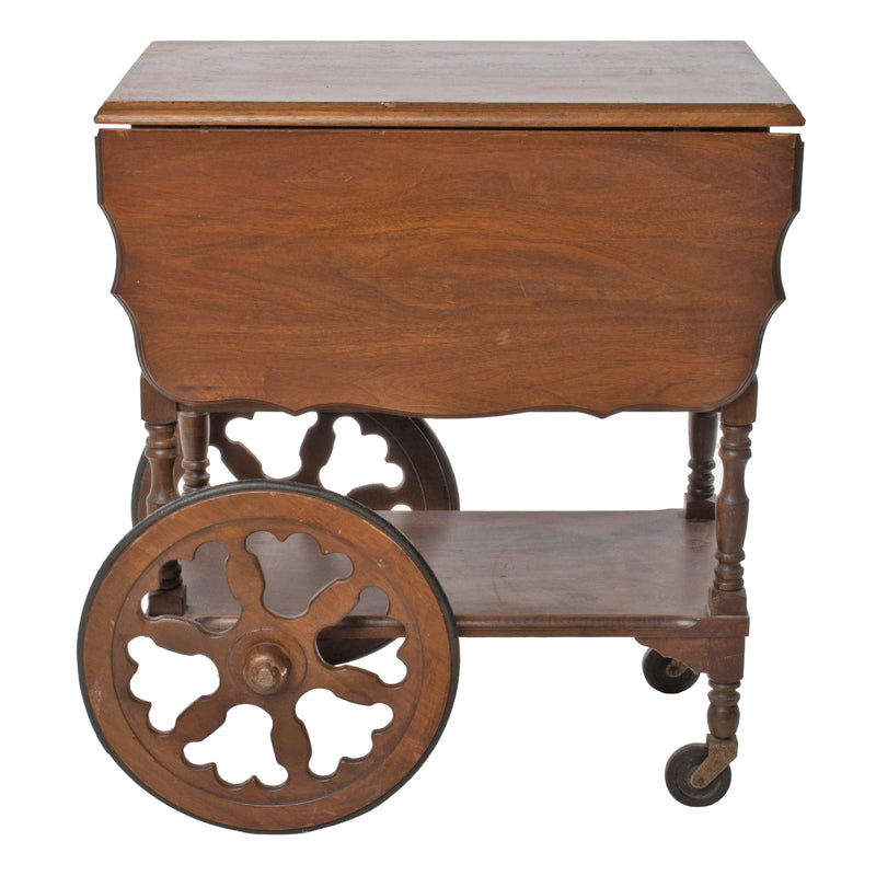 Walnut Tea Wagon with Drop Leaves and Center Drawer