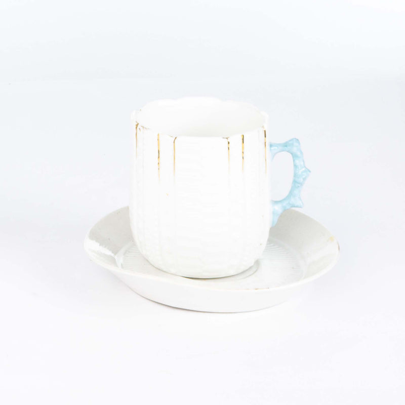 Shaving Mug & Saucer White Bluish Handle