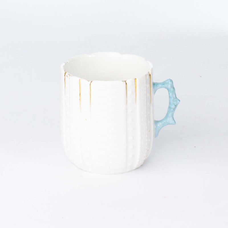 Shaving Mug & Saucer White Bluish Handle