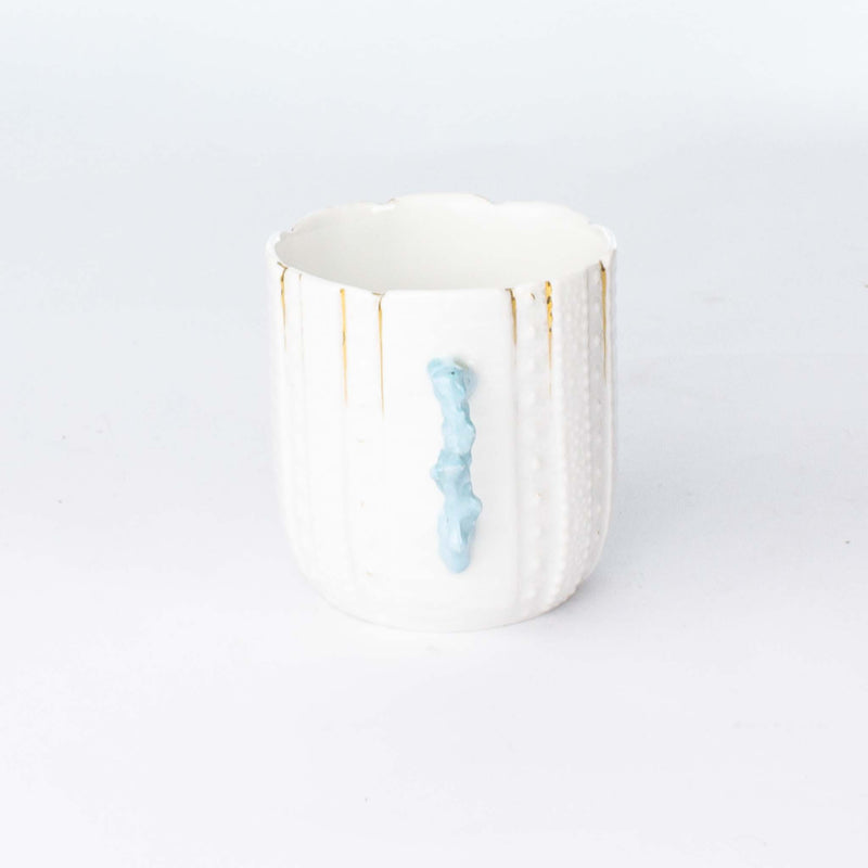 Shaving Mug & Saucer White Bluish Handle