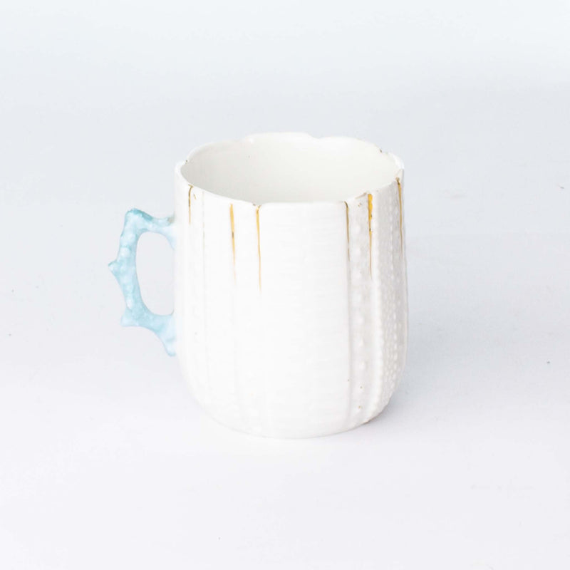 Shaving Mug & Saucer White Bluish Handle