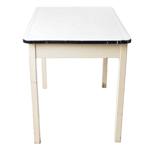 White Enamel Top Table with Black Edge and Single Drawer