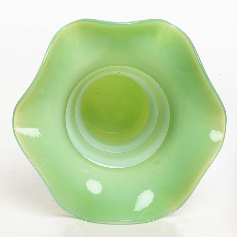 Altaglass Green and White Ruffled Edge Vase