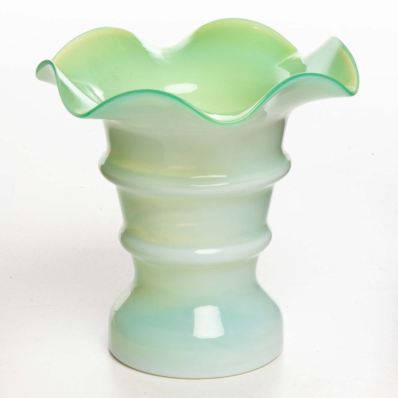 Altaglass Green and White Ruffled Edge Vase