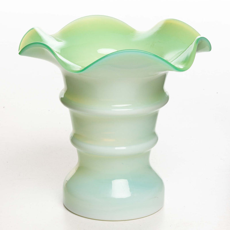 Altaglass Green and White Ruffled Edge Vase