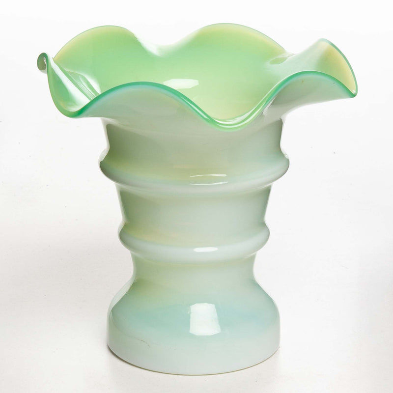 Altaglass Green and White Ruffled Edge Vase