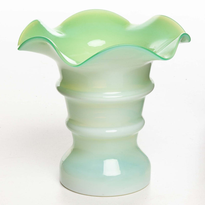 Altaglass Green and White Ruffled Edge Vase