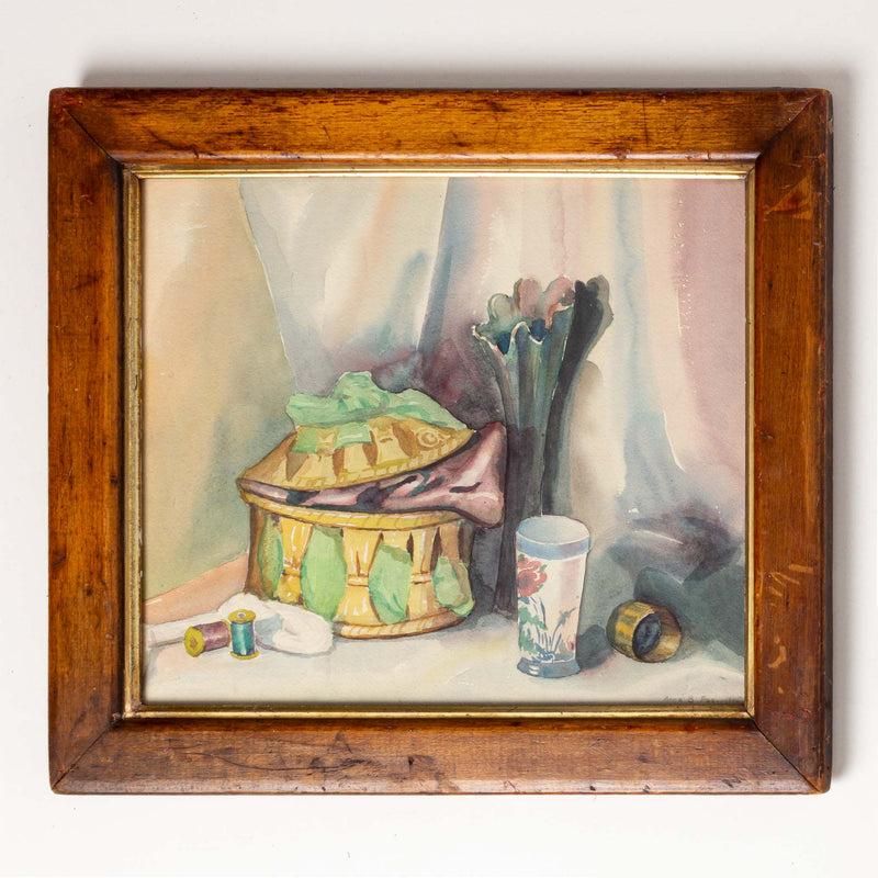 Framed Watercolour of Sewing Basket by Anna B. Fox