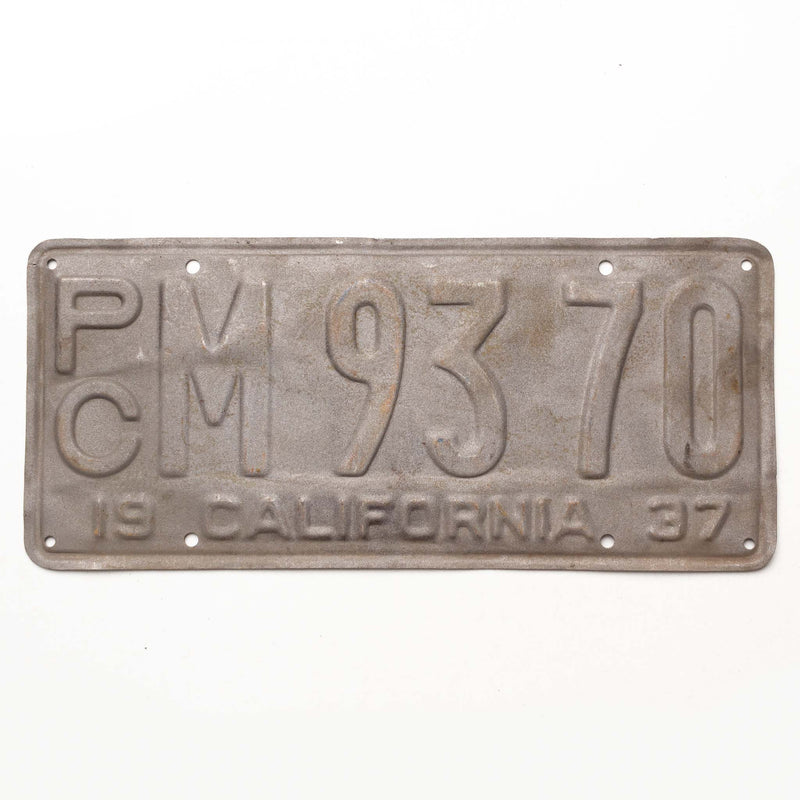 California 1937 Factory Prime Licence Plate "PC M 93 70"