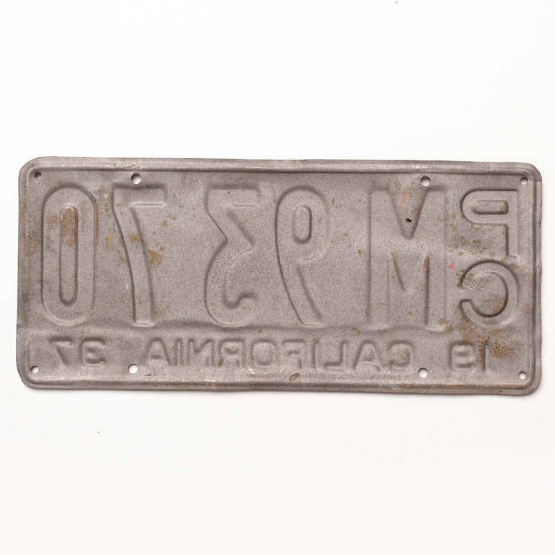 California 1937 Factory Prime Licence Plate "PC M 93 70"