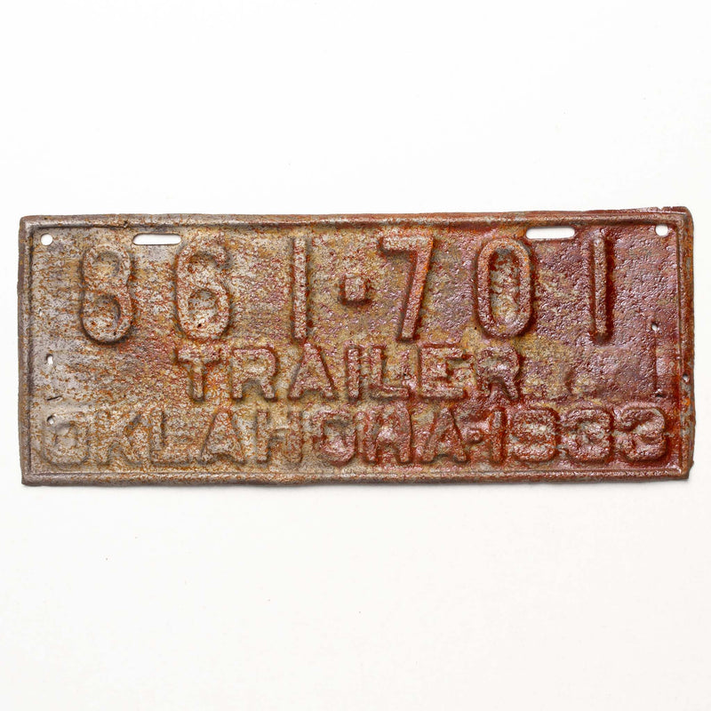Oklahoma 1933 Licence Plate