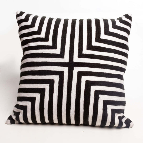 Black and White Striped Feather Cushion