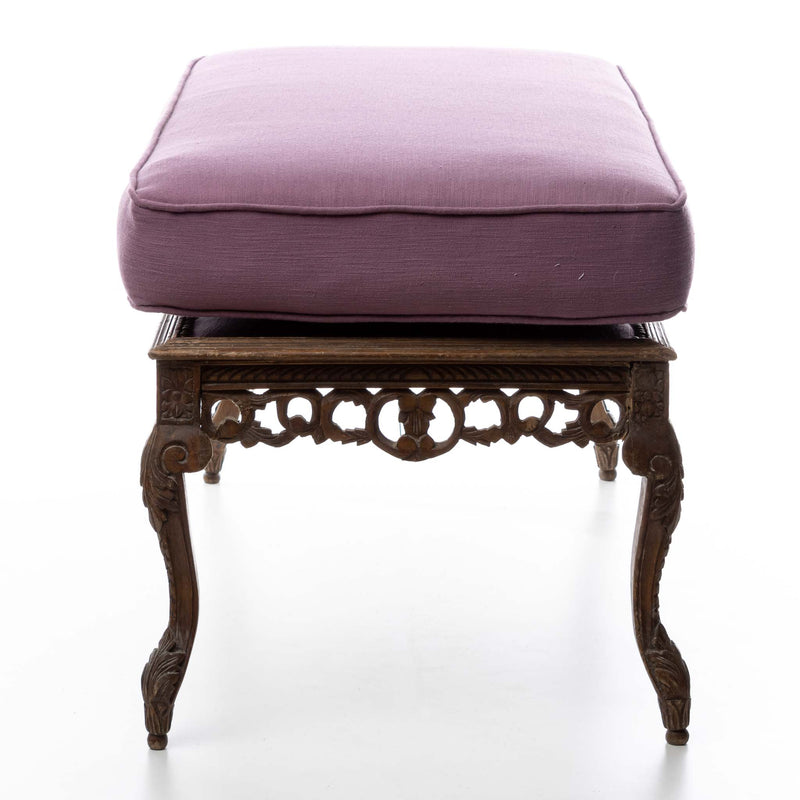 Ornate Hand Carved Bench with Purple Cushion