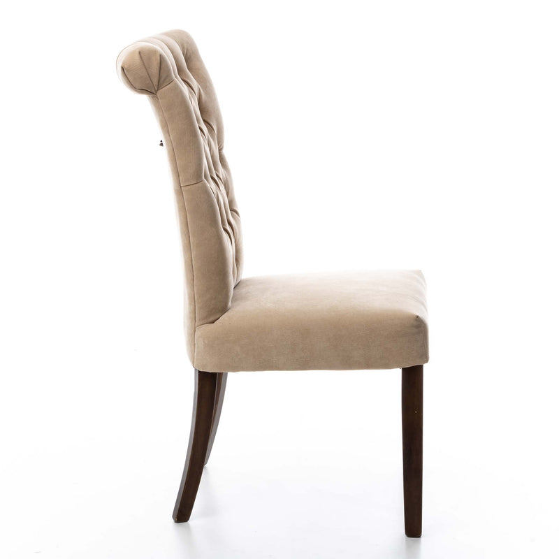 Beige Velvet Tufted Chair
