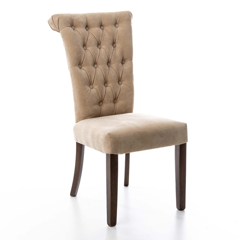 Beige Velvet Tufted Chair