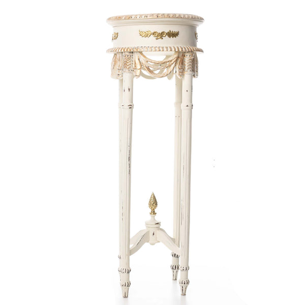 Ornate White and Gold Finial Plant Stand
