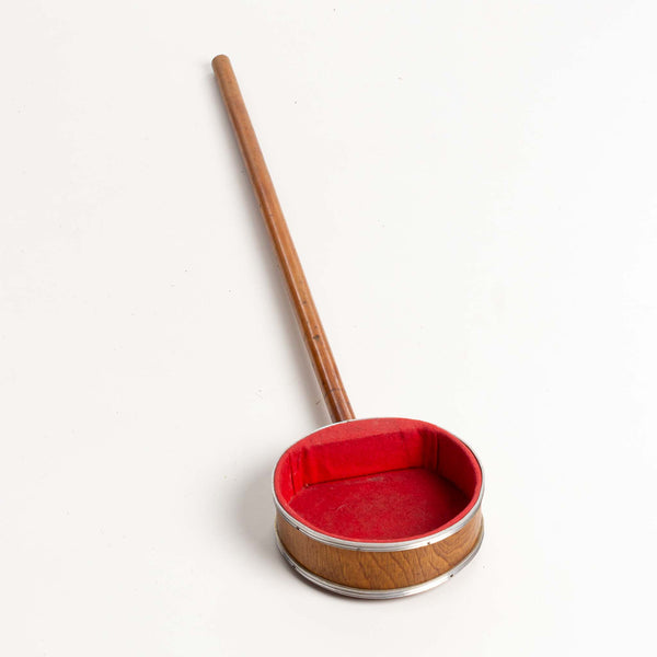 Wood Offering Tray with Long Handle and Red Lining