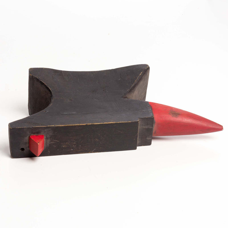 Black and Red Wood Folk Art Anvil and Hammer